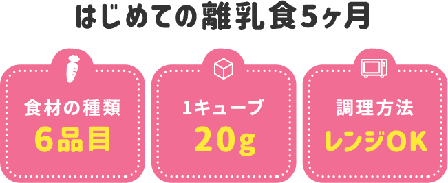 はじめての離乳食5ヶ月 食材6品目 1キューブ20g レンジOK